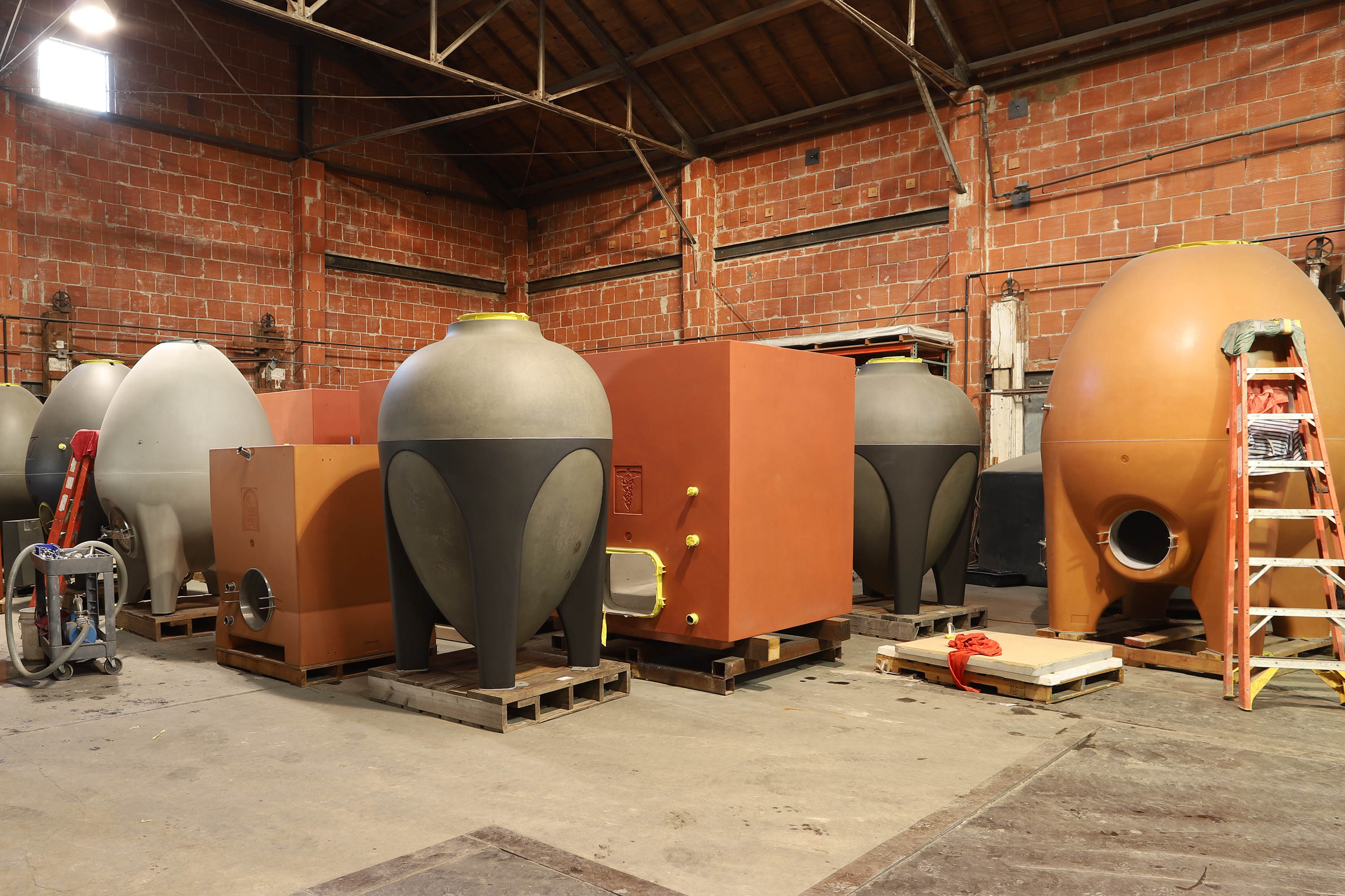 different shapes of concrete wine tanks